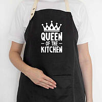 Жіночий кухонний фартух з прикольною написом Queen of the kitchen чорний