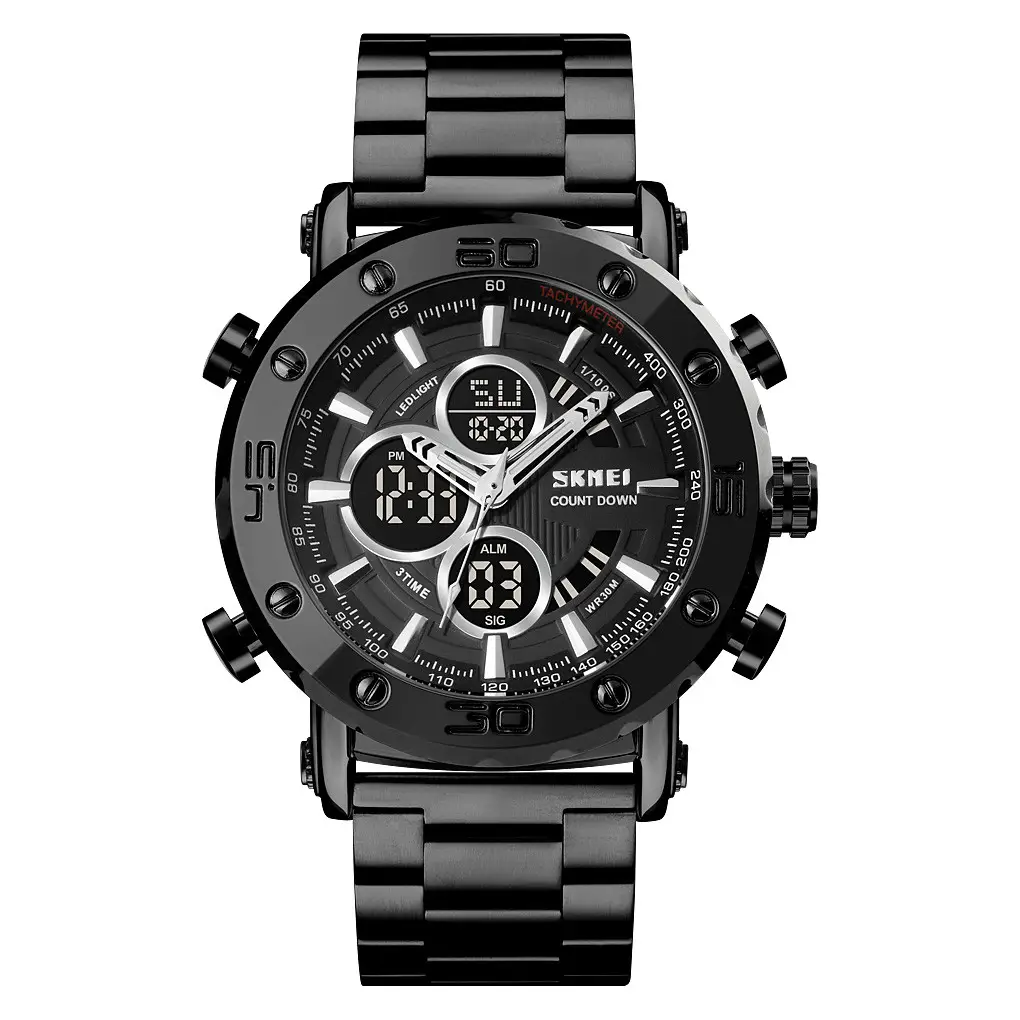 Чоловічий кварцовий наручний годинник Skmei 1636 Чорний з чорним