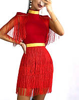 Жіноча міні сукня з ефектом утяжки Нора декорована бахромою Dvf142