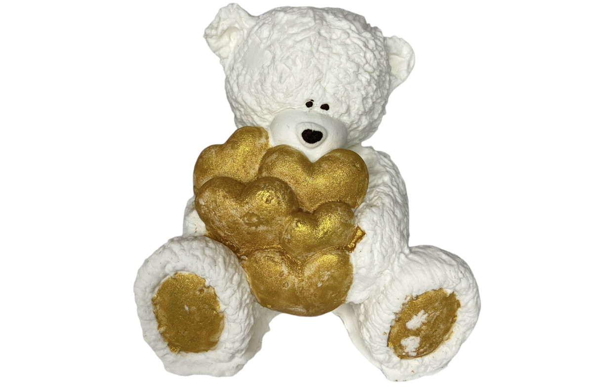 Набір цукрових прикрас Ведмедик великий білий із золотими серцями