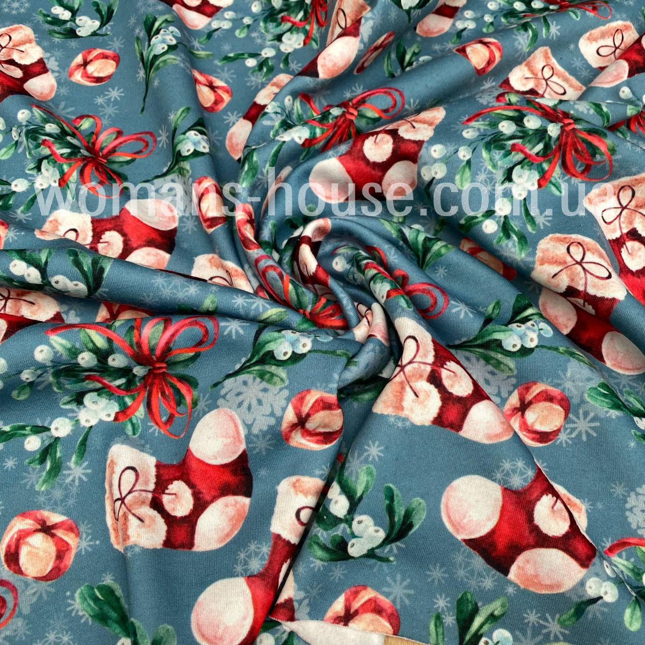 Тканина тринитка друкований принт з начосом Китай 180 см Новорічний, фото 1