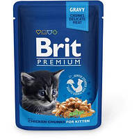 Влажный корм для котят с курицей Brit premium Pouches chicken chunks for kitten 100 г