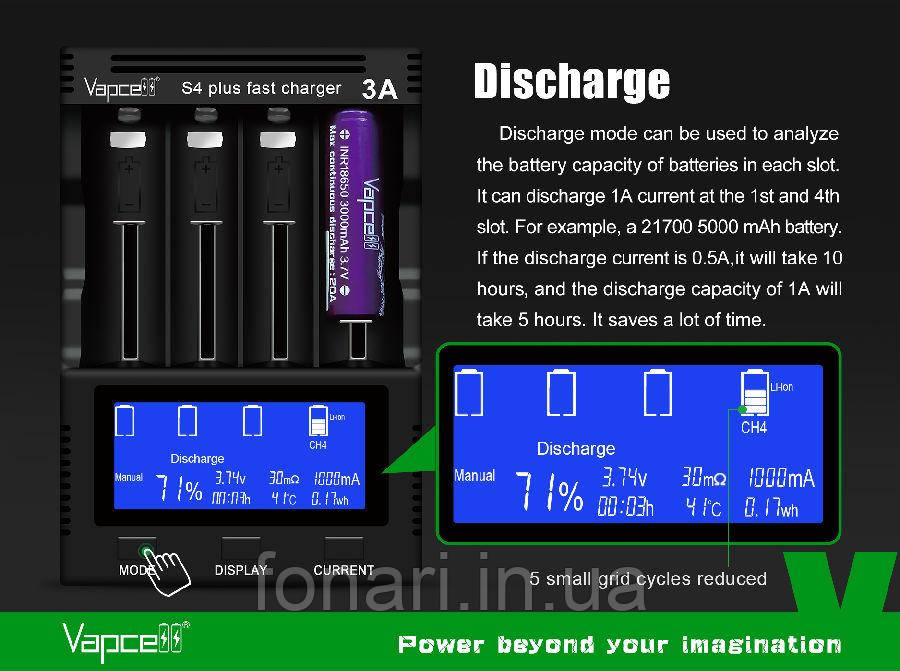 Vapcell S4 plus V2.0 Зарядний пристрій для Li-ion/Ni-Mh/Ni-Cd - фото 6 - id-p439844152