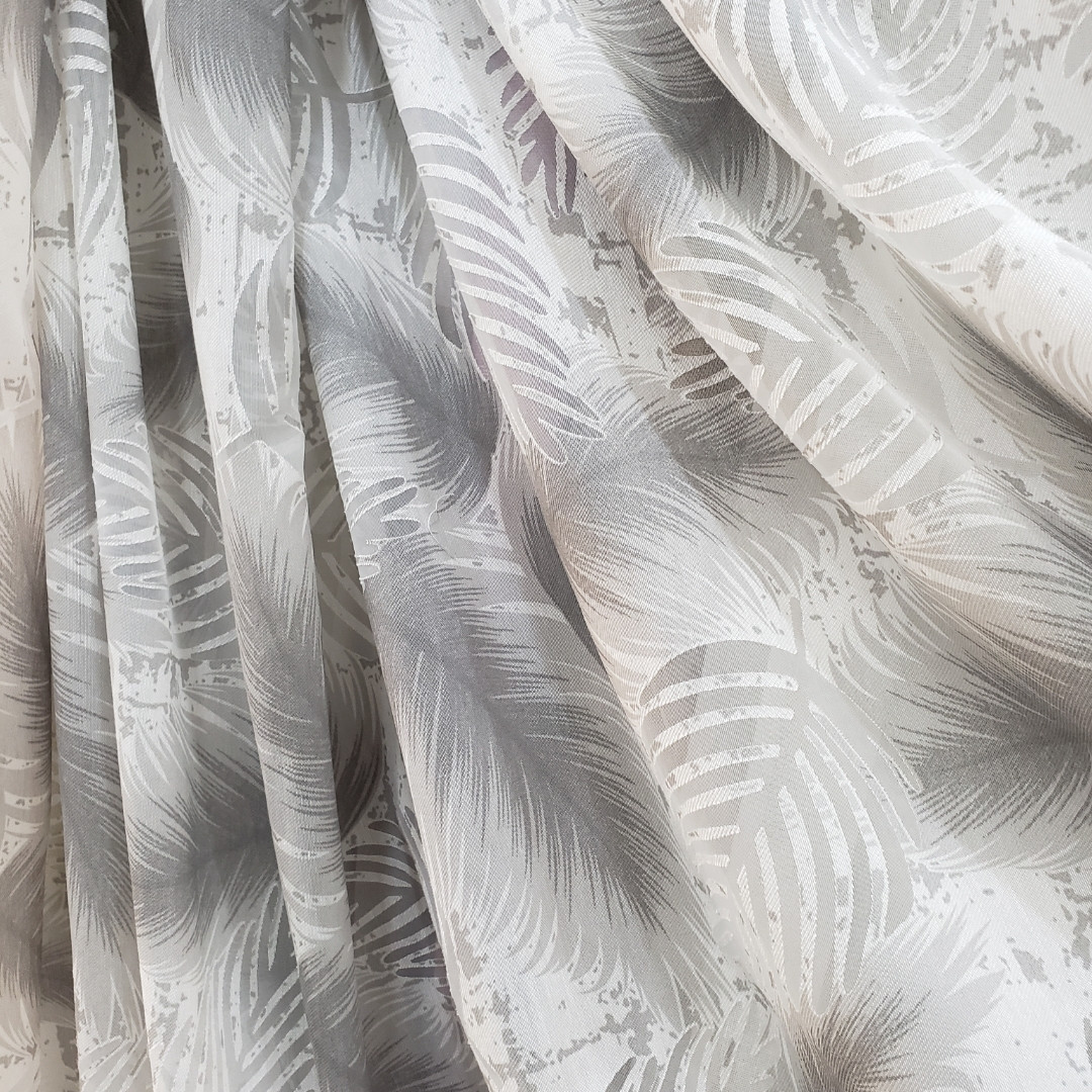Тюль штора батист с тканевым принтом "Перо Ангела" серая Высота 2.9 м Франция Люкс - фото 8 - id-p692443431