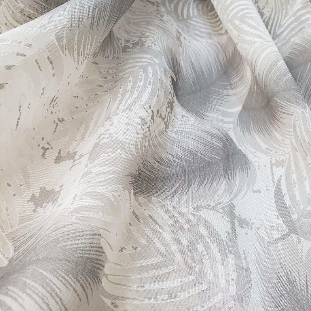 Тюль штора батист с тканевым принтом "Перо Ангела" серая Высота 2.9 м Франция Люкс - фото 9 - id-p692443431