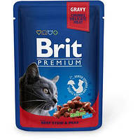 Влажный корм для кошек рагу из говядины с горошком Brit premium Pouches with beef stew and peas 100 г