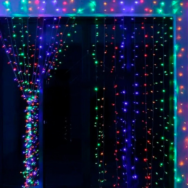 Світлодіодна гірлянда Xmas на мідному дроті + соед "Штора" 300 Led M-9 RGB 3х3 метри