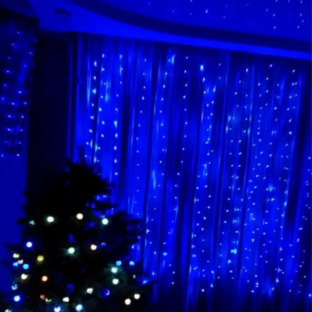 Світлодіодна гірлянда Xmas на мідному дроті + соед "Штора" 300 Led B-9 Синій 3х3 метри