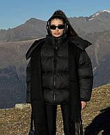 Женская зимняя дутая куртка с капюшоном (черная, светло-серая, шоколад) плащевка + синтепон 250 + подкладка