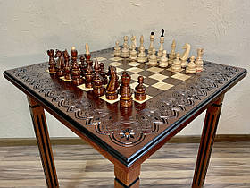 Шаховий набір: стіл зі знімною дошкою та класичні шахові фігури "Elite" ручної роботи