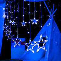 Гирлянда звезды, от Usb гирлянда штора со звездами 2.5 м СИНИЙ светодиодная на окно 138 LED HIT