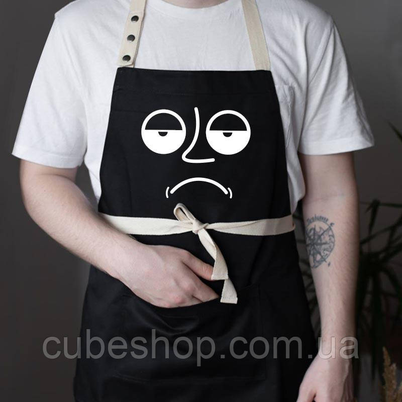 Прикольний фартух для кухні з написом Sad face (чорний)