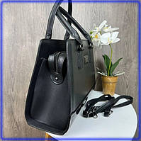 Женская каркасная сумка лаковая вставка черная однотонная матовая сумочка