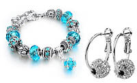 Женский браслет Charm Blue Stone 18-23 см + Серьги Шарм