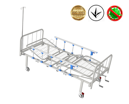Ліжко медичне функціональне АТОН КФ-4-МП-БМ-ОП-Ш-К75 з металевими бильцями, огорожами, штативом, фото 2