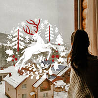 Наклейка новогодняя декор Скандинавский олень (символы Новый год лес рога) матовая 480х470 мм