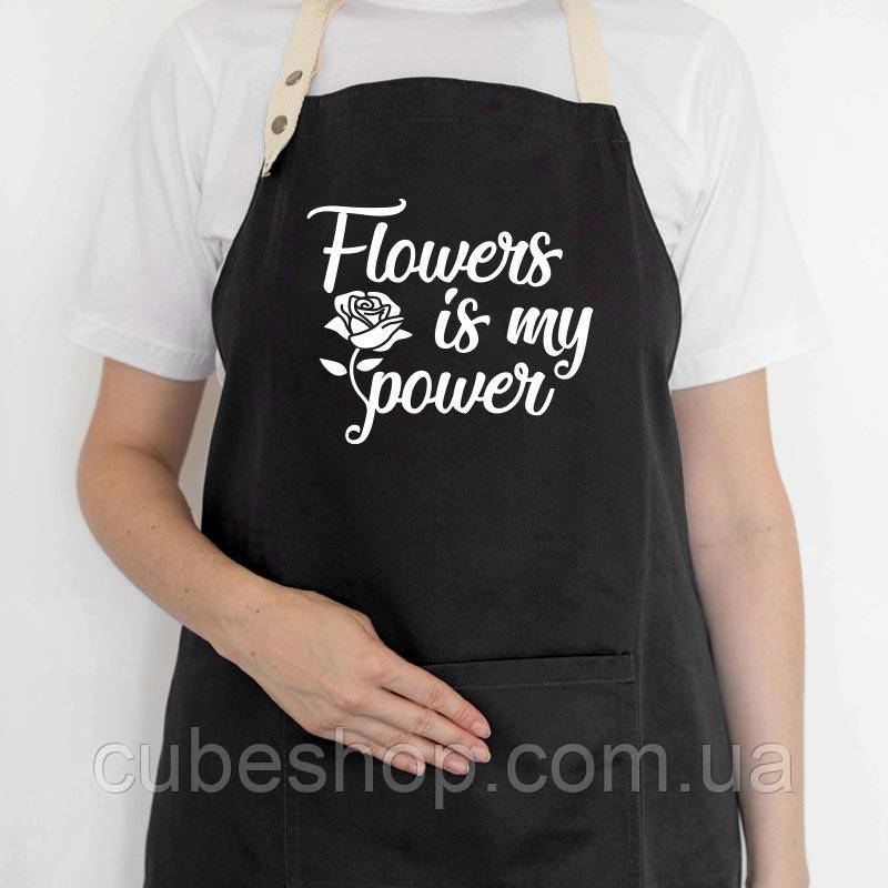 Жіночий фартух з написом Flowers is my power (чорний)
