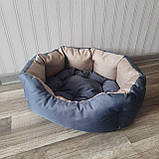Лежак, Спальне місце  для котів та собак з бортиком M Сірий з бежевим, фото 3