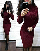 Тепла в'язана жіноча сукня Неллі довжина міді з візерунком ромб і коси Smmk8812