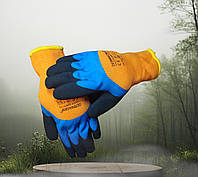 Перчатки утепленные оранжевые синтетические с голубым полным латексным покрытием 10 размер