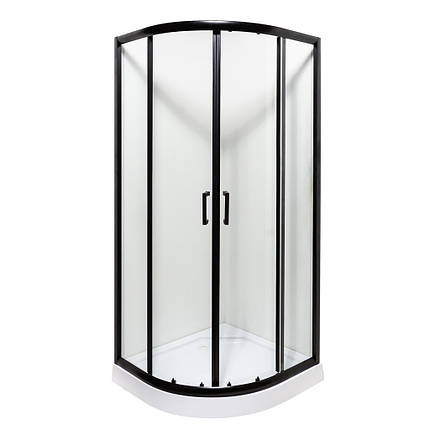 Душова кабіна VIVIA MIRA black 90x90x205 см з низьким піддоном чорна прозоре скло розсувні двері, фото 1
