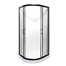 Душова кабіна VIVIA MIRA black 90x90x205 см з низьким піддоном чорна прозоре скло розсувні двері, фото 3