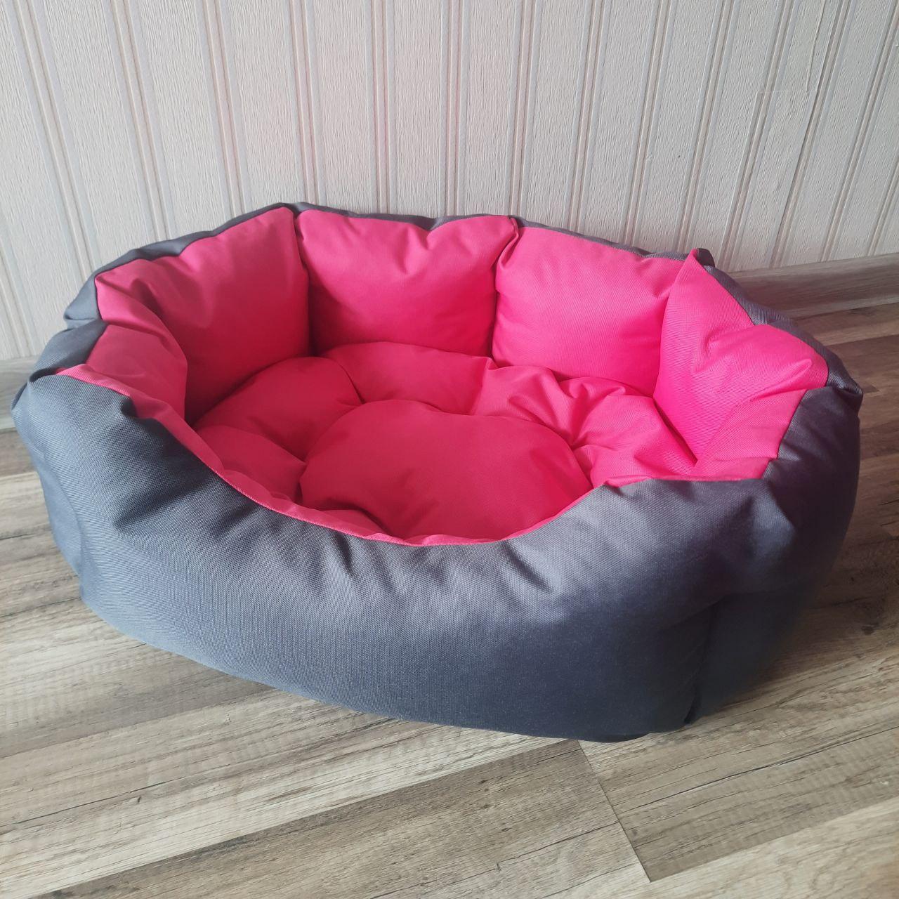 Лежак, Спальне місце  для котів та собак з бортиком M Сірий з рожевим