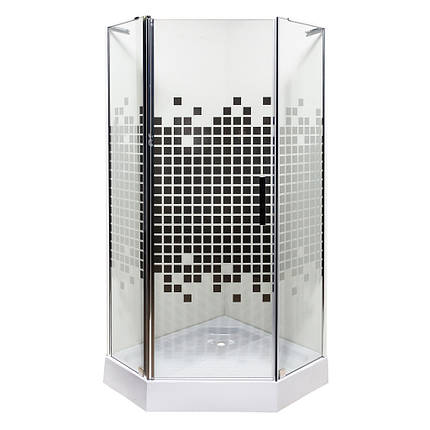 Душова кабіна VIVIA Ethna Puzzle P91 P 90x90x195см з низьким піддоном хром скло прозоре з принтом мозаїки, фото 1