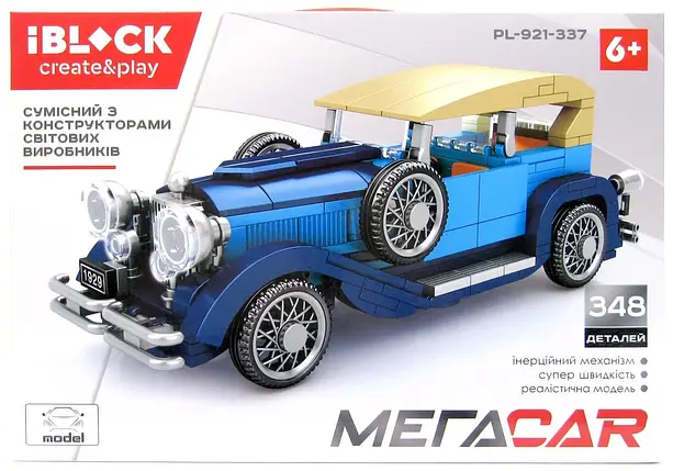 Конструктор IBLOCK "Megacar" Ретромобіль червоний, 814 деталей, фото 1