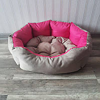 Лежак, Спальне місце  для котів та собак з бортиком XL Беж з рожевим