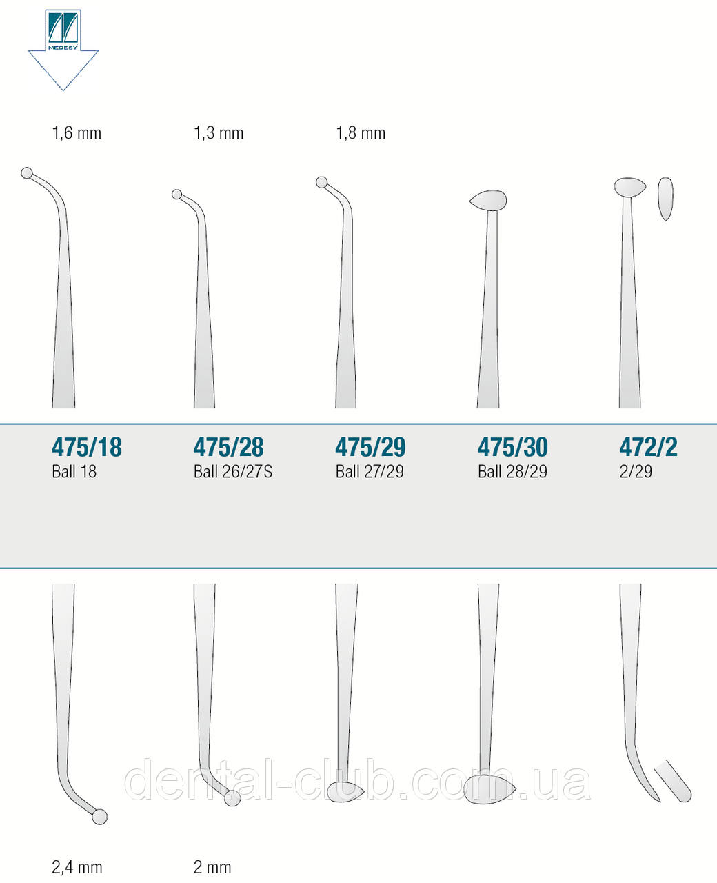 Штопфер/гладилка стоматологическая (инструмент для моделирования) Ball 18 двухсторонняя, Medesy 475/18 - фото 2 - id-p361406163