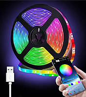 Світлодіодна RGB стрічка, 5м, SMD 5050, від USB, керування з телефону, IP44