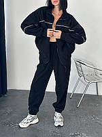 Женский теплый спортивный костюм с полар флису двухсторонний кофта на молнии и штаны универсальный 42-46 разме черный