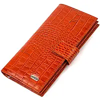 Мужской кошелек купюрник на много карточек из фактурной кожи под крокодила Canpellini Рыжий