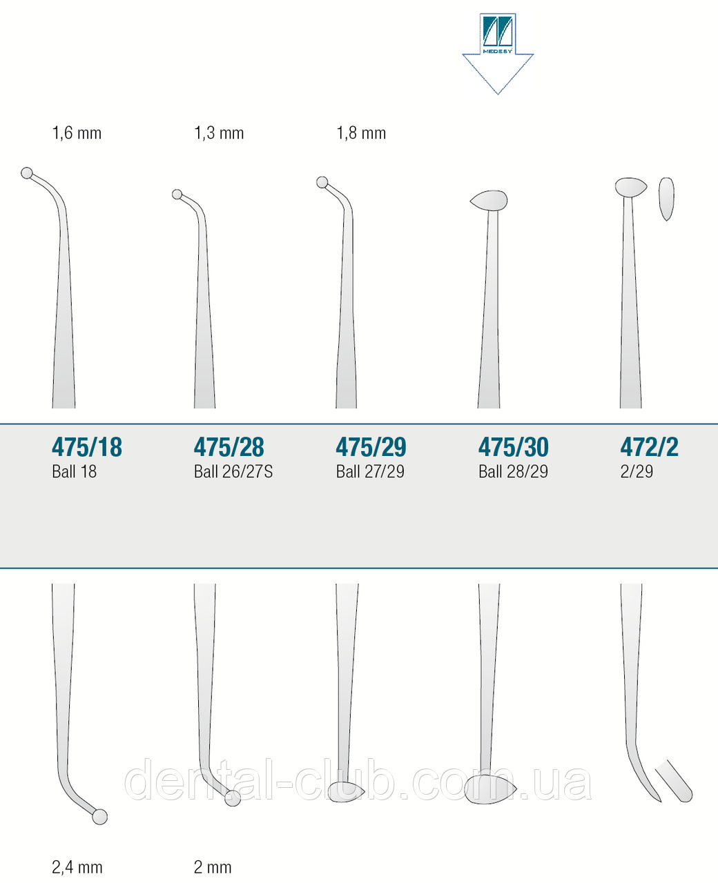 Штопфер/гладилка стоматологическая (инструмент для моделирования) Ball 28/29 двухсторонняя, Medesy 475/30 - фото 2 - id-p361429618