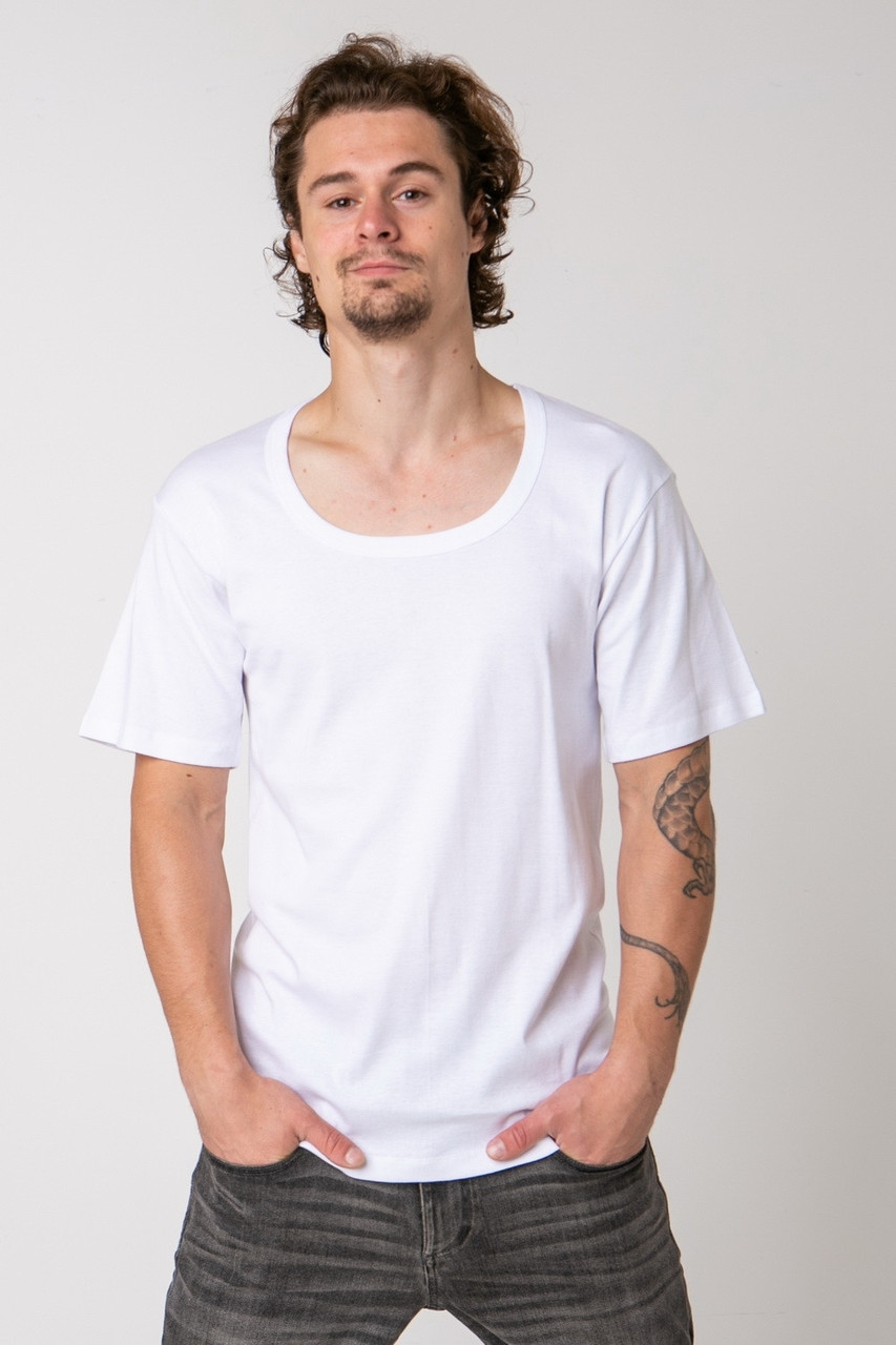 Чоловіча бавовняна футболка з відкритим горлом батальна великі розміри Nicoletta 0115 Білий XL