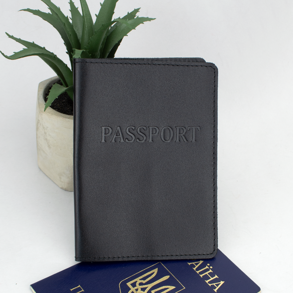 Обкладинка на паспорт шкіряна чоловіча HC-05 (чорна) - фото 1 - id-p373760084