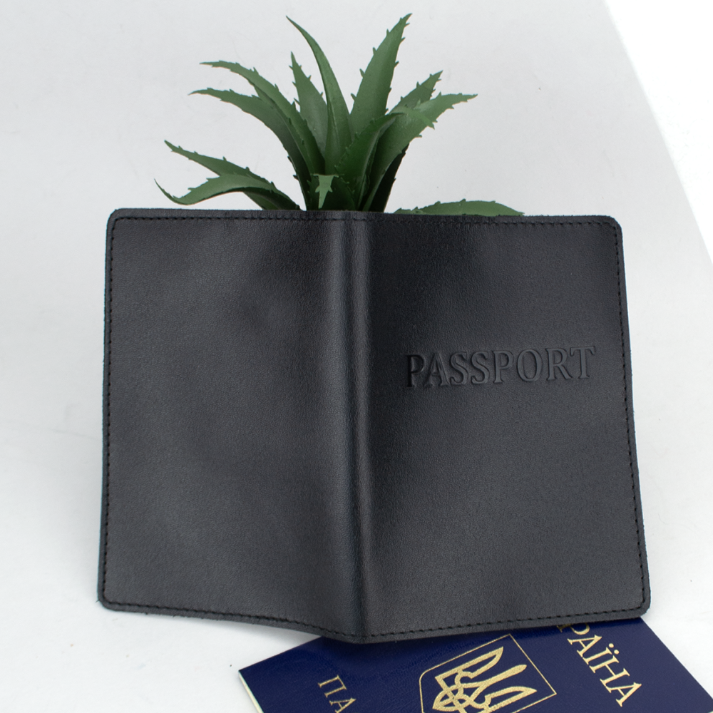 Обкладинка на паспорт шкіряна чоловіча HC-05 (чорна) - фото 3 - id-p373760084