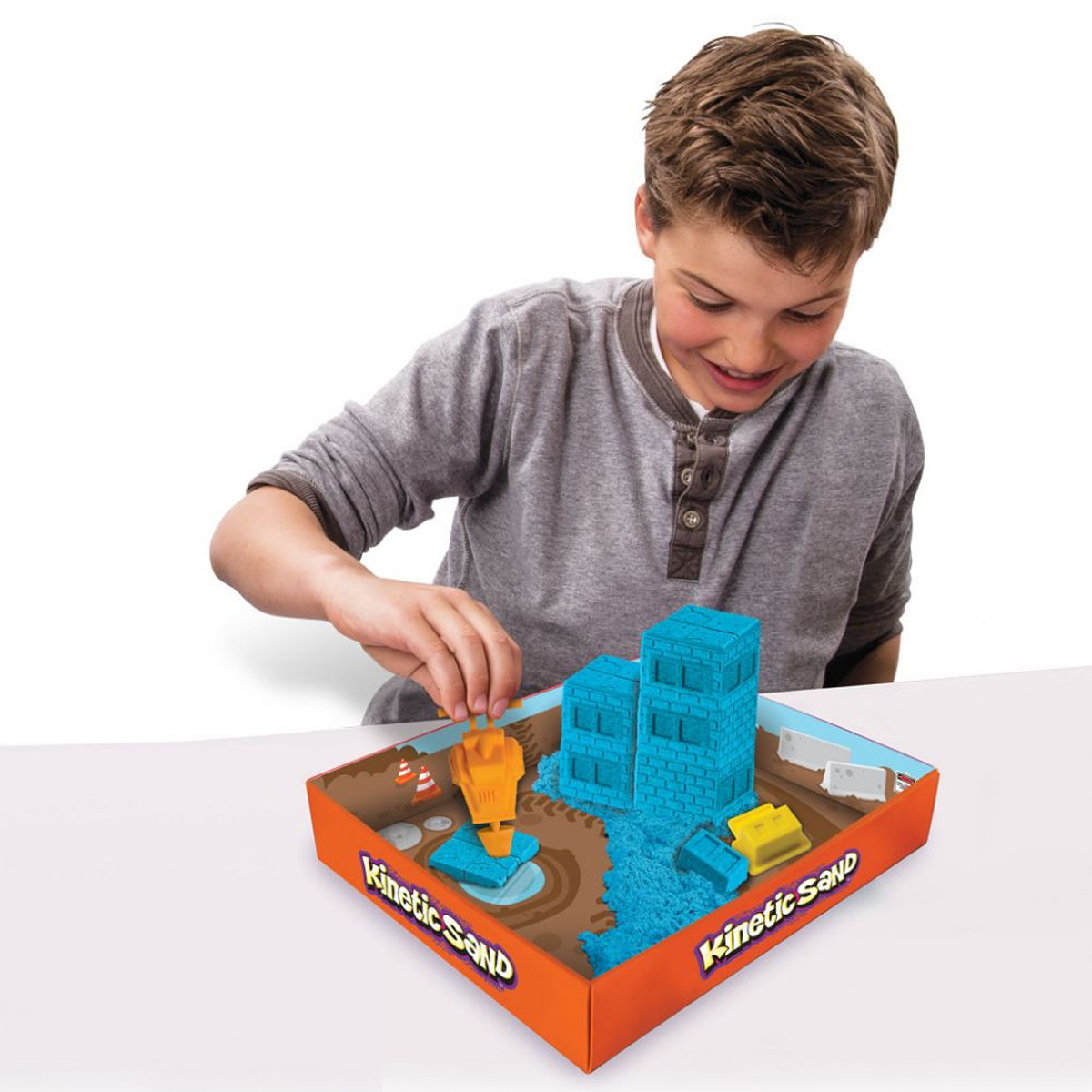 Набор песка для детского творчества - KINETIC SAND CONSTRUCTION ZONE (голубой , формочки, 283 г) - фото 4 - id-p2026733142