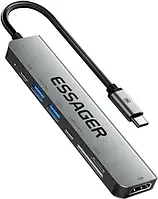 USB-хаб Essager 7 in 1 USB C HUB 60W HDMI 4K, Type-C, USB 3.2, USB 2.0, TF, SD Grey (EHB07-QH0G-Z)