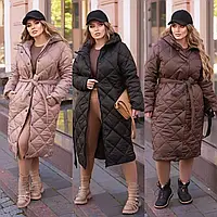 Тёплая зимняя женская стёганная куртка-пальто. Размеры норма и батал.