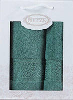 Набор махровых полотенец в подарочной упаковке 50*90+70*140 Gulcan Cotton - Ornament-2ка-green