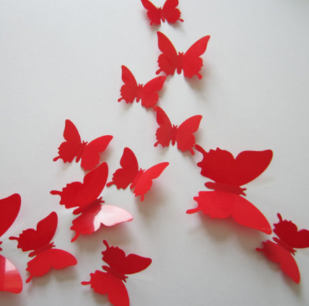 3D бабочки наклейки 12 шт красные 50-120 мм - фото 7 - id-p669712500