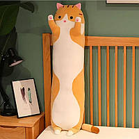 Кот батон 110 см, Рыжий кот, Длинная мягкая плюшевая игрушка-подушка антистресс