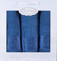 Набор махровых полотенец 3шт в подарочной упаковке Gulcan Cotton - Ornament-3ка-blue