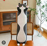 Кот батон 90 см, Черный кот, Длинная мягкая плюшевая игрушка-подушка антистресс