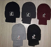 Шапка та хомут зимова Тік Ток на флісі подвійна підліткова 54-56 Шапка для хлопчика тик струм