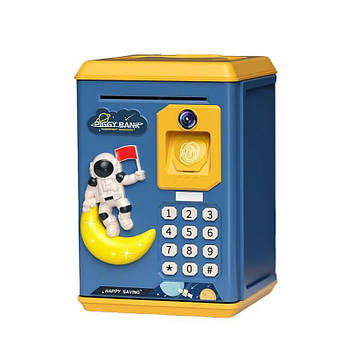 Електронний сейф-копилка дитяча з купюроприймачем кодовим замком і відбитком пальця синя