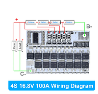 Контроллер BMS 4S 100А 16.8v для 18650 с балансировкой