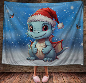 Плед з 3D принтом Різдвяний Дракончик малюк та снігурі